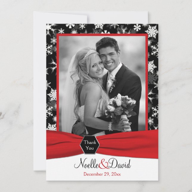 Tarjeta de agradecimiento de copos de nieve en neg (Anverso)