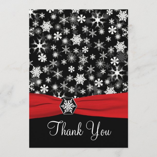 Tarjeta de agradecimiento de copos de nieve negros (Anverso)