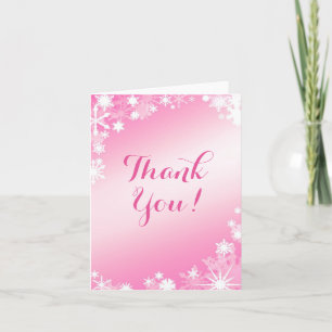 Tarjeta de agradecimiento de copos de nieve rosado