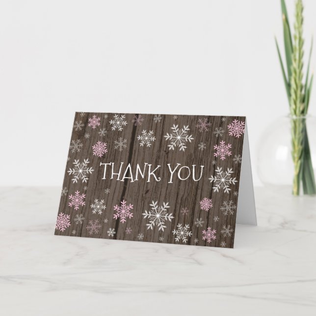 Tarjeta de agradecimiento de copos de nieve rosado (Anverso)