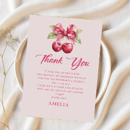 Tarjeta de agradecimiento de Coquette Bow Cherry B