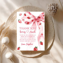Tarjeta de agradecimiento de Coquette Bow Strawber