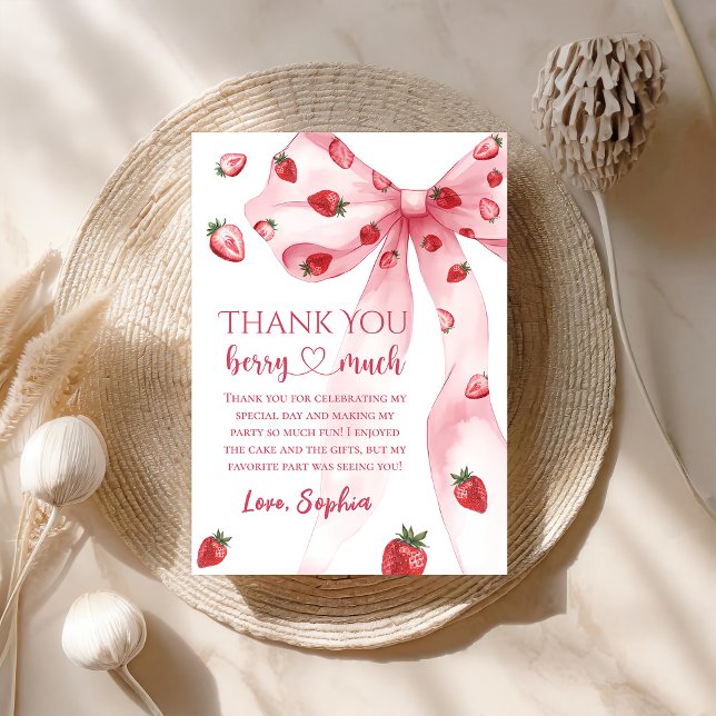 Tarjeta de agradecimiento de Coquette Bow Strawber (Subido por el creador)