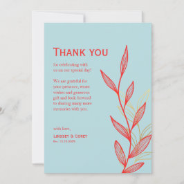 Tarjeta de agradecimiento de Coral y Blue Leaf par