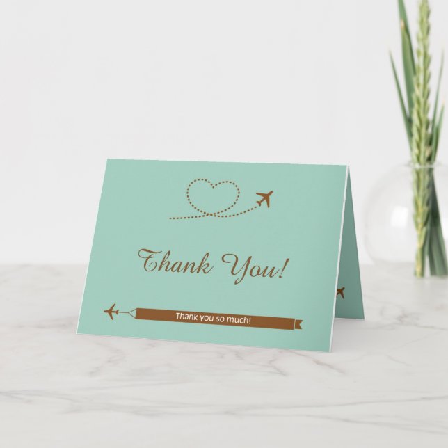 Tarjeta de agradecimiento de corazón de avión azul (Anverso)