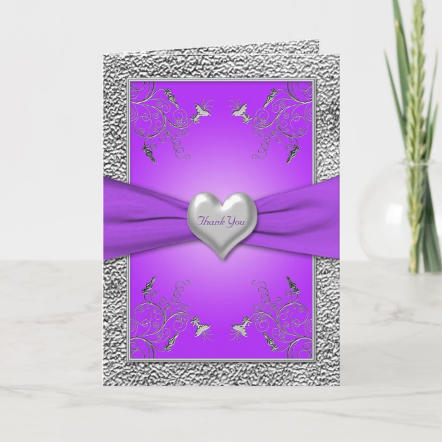 Tarjeta de agradecimiento de corazón de lavanda y  (Anverso)
