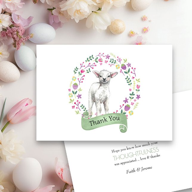Tarjeta de agradecimiento de corderito lindo en co (Spring or Easter Thank you card from my Little Bunny & Little Lamb Baby Shower collection)