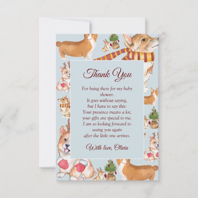 Tarjeta de agradecimiento de Corgi Dog Baby Shower (Anverso)