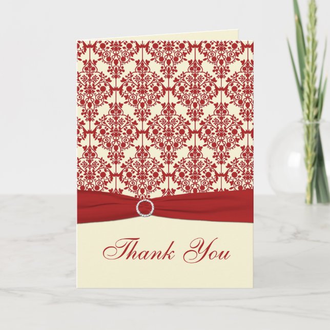 Tarjeta de agradecimiento de Cream and Red Damask (Anverso)