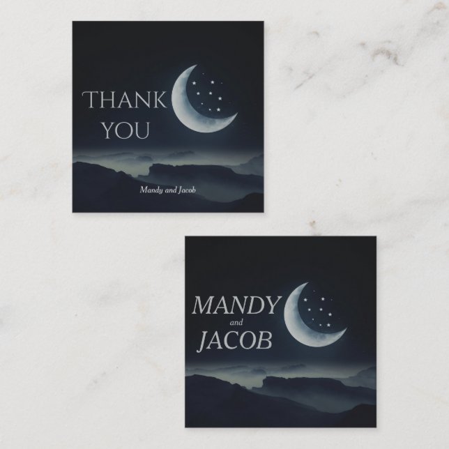 Tarjeta de agradecimiento de Crescent moon boda (Anverso / Reverso)