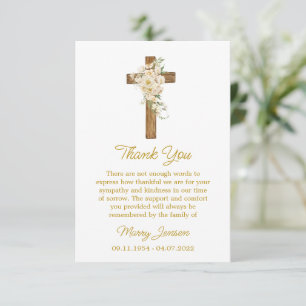 Tarjeta de agradecimiento de cruz de rosa blanca s