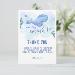 Tarjeta de agradecimiento de cumpleaños azul Whale