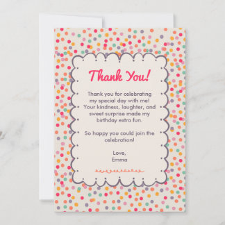 Tarjeta de agradecimiento de cumpleaños con confet