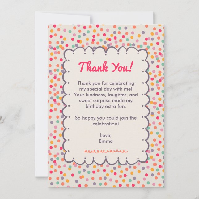 Tarjeta de agradecimiento de cumpleaños con confet (Anverso)