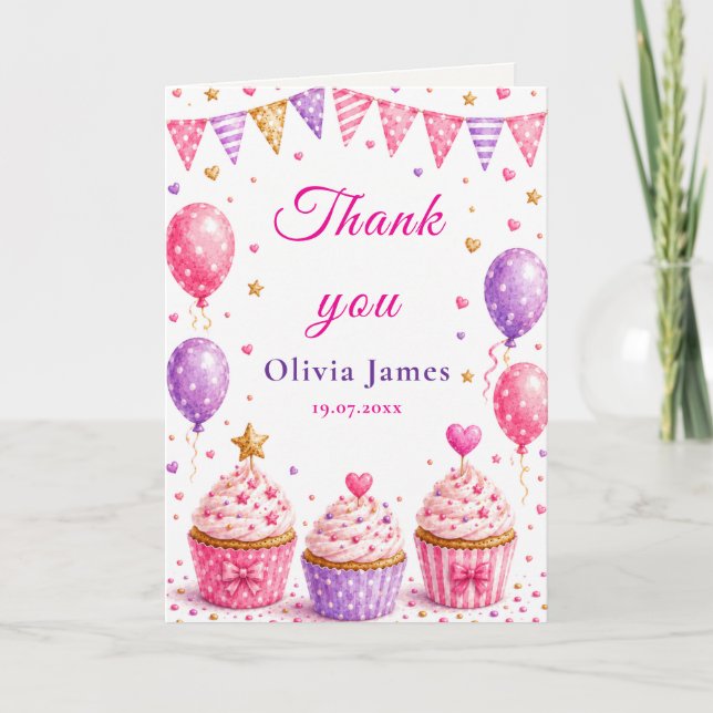 Tarjeta de agradecimiento de cumpleaños con Cupcak (Anverso)