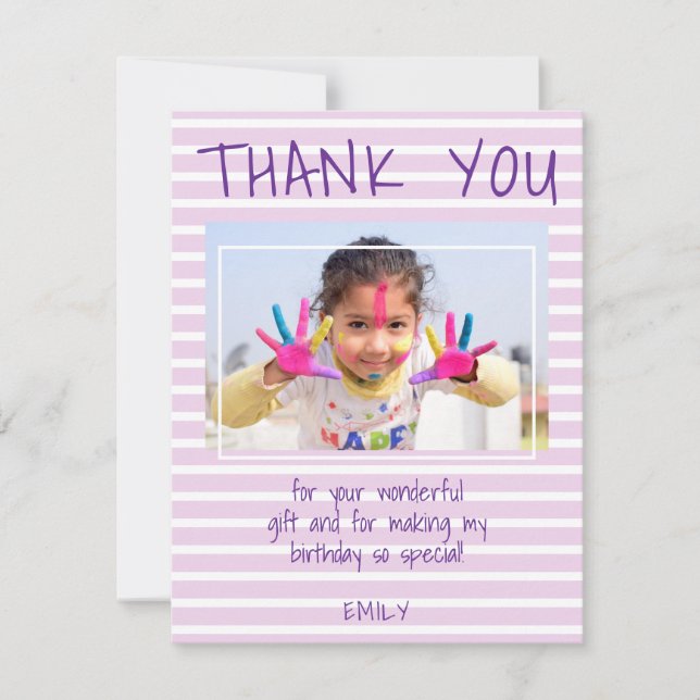 Tarjeta de agradecimiento de cumpleaños con foto d (Anverso)