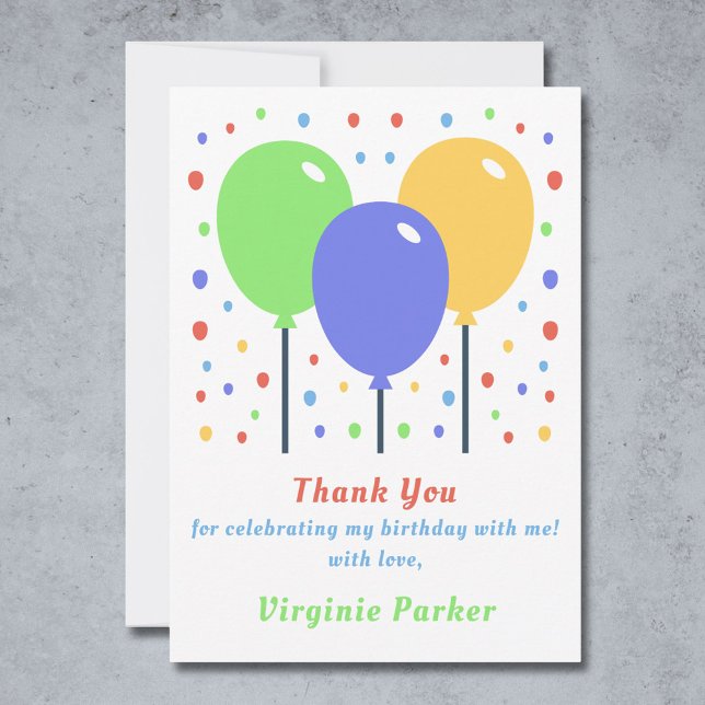 Tarjeta de agradecimiento de cumpleaños con globos (Colored Balloons Birthday Thank You Card)