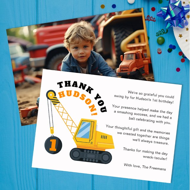 Tarjeta de agradecimiento de cumpleaños con grúa d (Cute Photo Thank You Card)