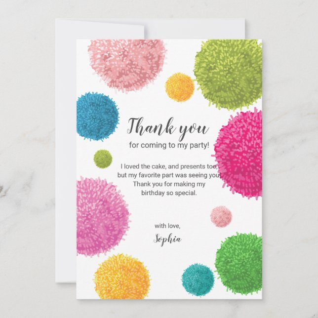 Tarjeta de agradecimiento de cumpleaños con pompón (Anverso)