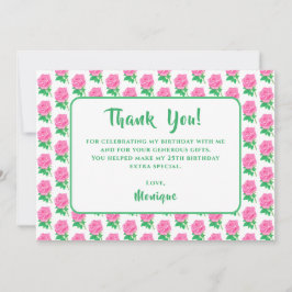 Tarjeta de agradecimiento de cumpleaños con rosa r