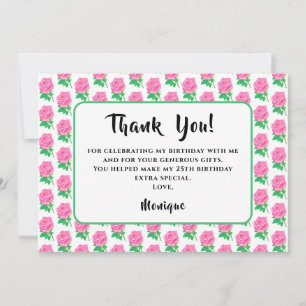 Tarjeta de agradecimiento de cumpleaños con rosa r