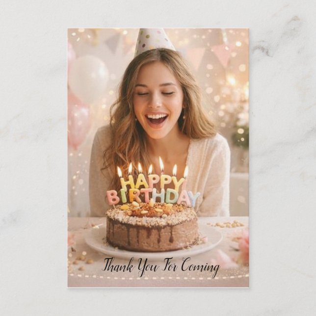 Tarjeta de agradecimiento de cumpleaños con tema d (Anverso)
