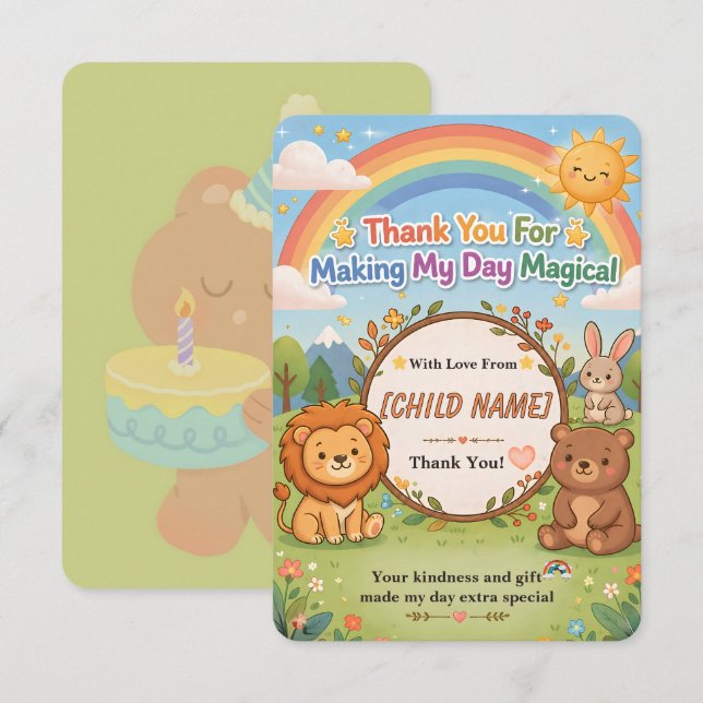 Tarjeta de agradecimiento de cumpleaños de animale (Anverso / Reverso)