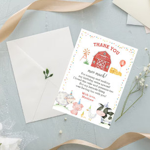 Tarjeta de agradecimiento de cumpleaños de animale