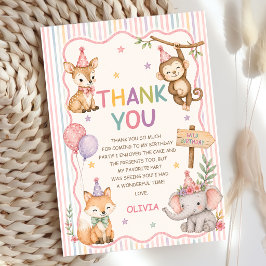 Tarjeta de agradecimiento de cumpleaños de animale