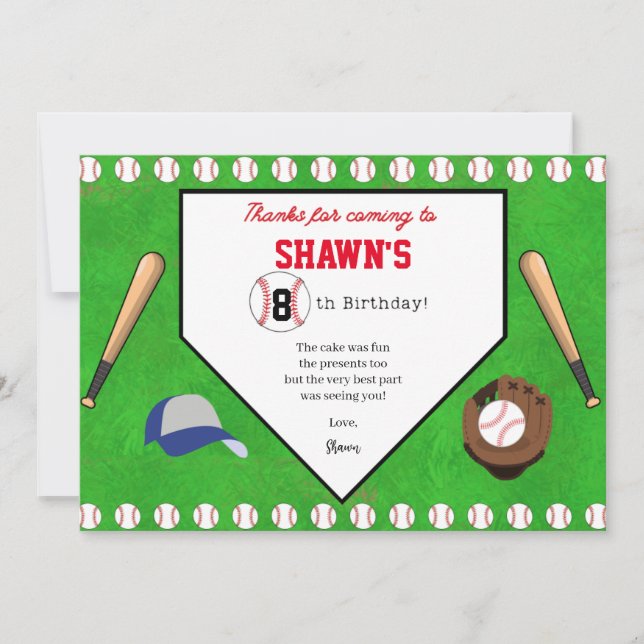 Tarjeta de agradecimiento de cumpleaños de béisbol (Anverso)