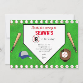 Tarjeta de agradecimiento de cumpleaños de béisbol