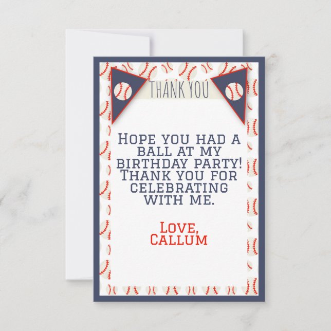 Tarjeta de agradecimiento de cumpleaños de béisbol (Anverso)