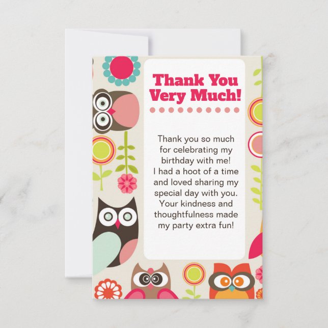 Tarjeta de agradecimiento de cumpleaños de búho li (Anverso)