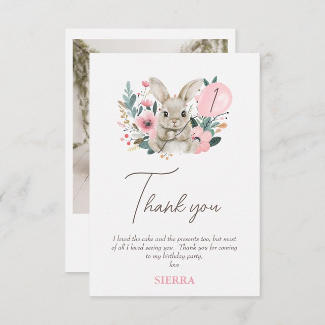 Tarjeta de agradecimiento de cumpleaños de conejit (Anverso / Reverso)