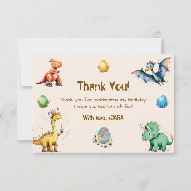 Tarjeta de agradecimiento de cumpleaños de dinosau (Anverso)