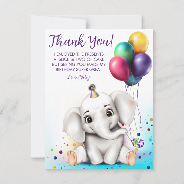 Tarjeta de agradecimiento de cumpleaños de elefant (Anverso)