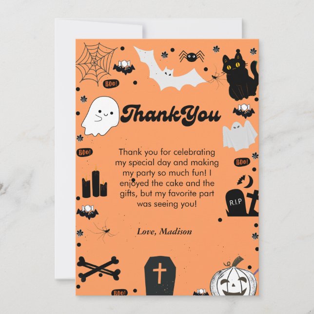 Tarjeta de agradecimiento de cumpleaños de Hallowe (Anverso)