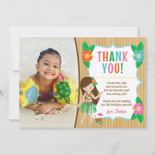 Tarjeta de agradecimiento de cumpleaños de Luau co (Anverso)