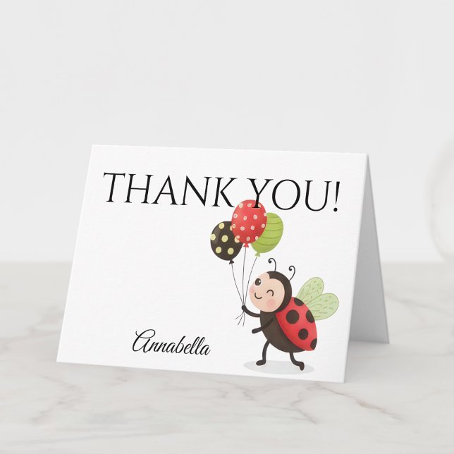 Tarjeta de agradecimiento de cumpleaños de mariqui (Ladybug personalized thank you card)