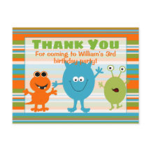 Tarjeta de agradecimiento de cumpleaños de monstru
