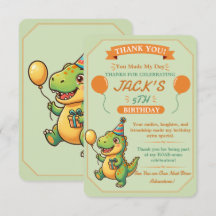 Tarjeta de agradecimiento de cumpleaños de niño de