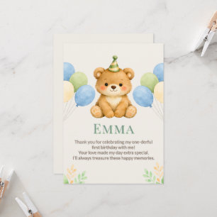 Tarjeta de agradecimiento de cumpleaños de osito d