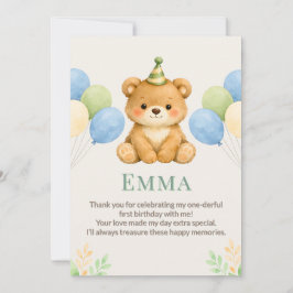Tarjeta de agradecimiento de cumpleaños de oso de 