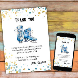 Tarjeta de agradecimiento de cumpleaños de patinaj