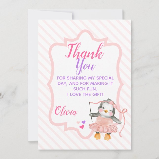 Tarjeta de agradecimiento de cumpleaños de pingüin (Anverso)