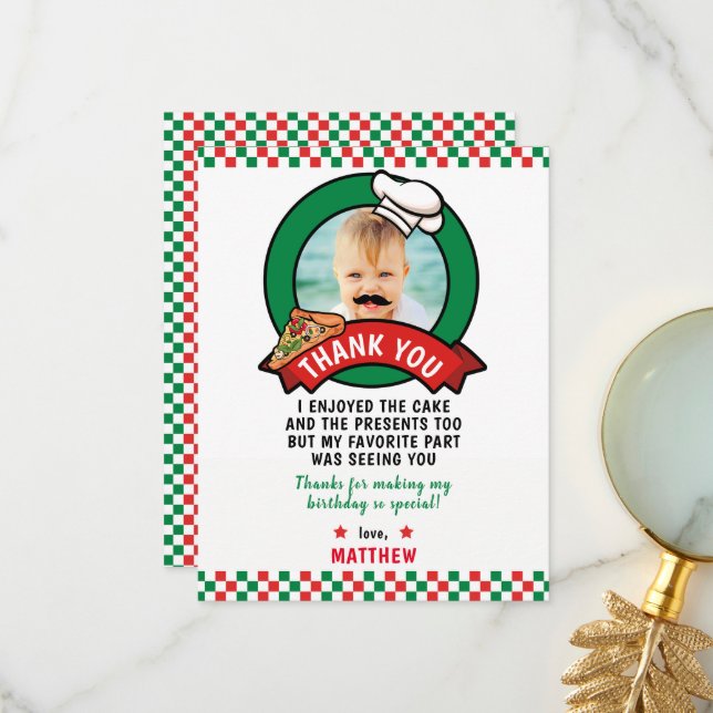 Tarjeta de agradecimiento de cumpleaños de Pizza (Anverso/Reverso In Situ)