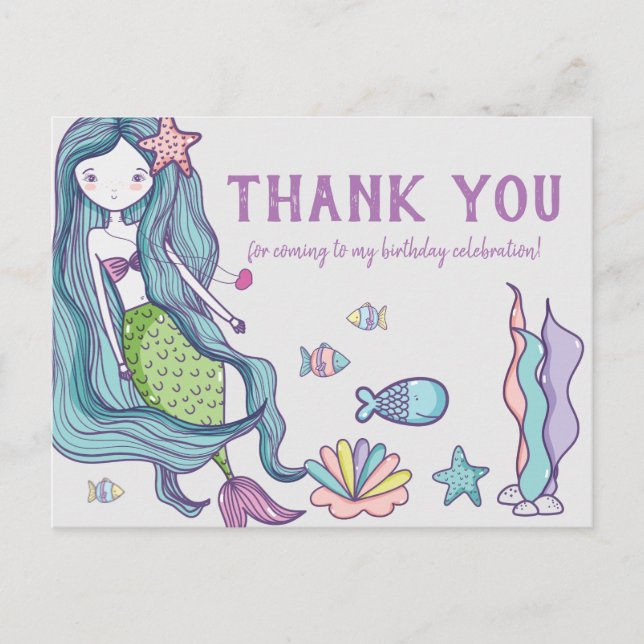 Tarjeta de agradecimiento de cumpleaños de sirena (Anverso)