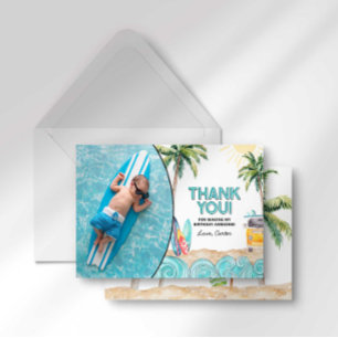 Tarjeta de agradecimiento de cumpleaños de surf