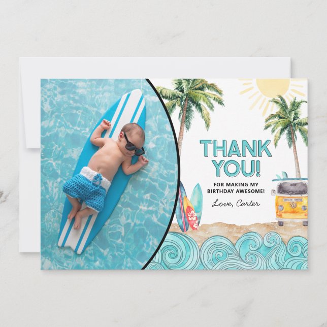 Tarjeta de agradecimiento de cumpleaños de Surf (Anverso)