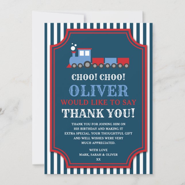 Tarjeta de agradecimiento de cumpleaños de tren (Anverso)
